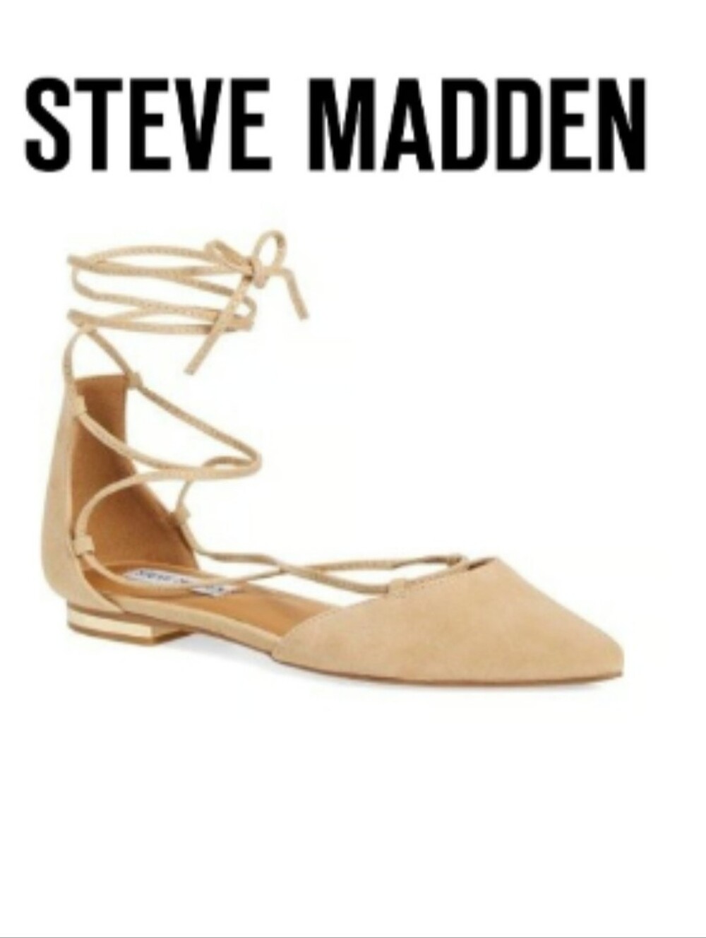 Steve Madden Sunshine Lace-Up Pointed Toe Suede Flats - Tan - Size 8.5